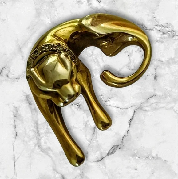 Vintage Gold Panther Cougar Omega Slide CZ Made In Italy 925 Stamp - Picture 1 of 9